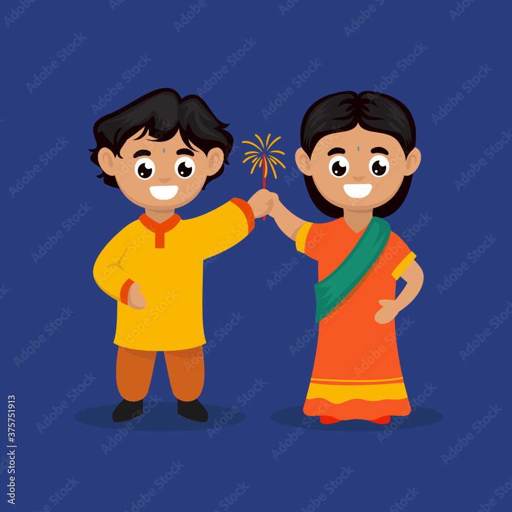 Diwali India couple kids mascot design illustration Diwali India couple kids mascot design illustration