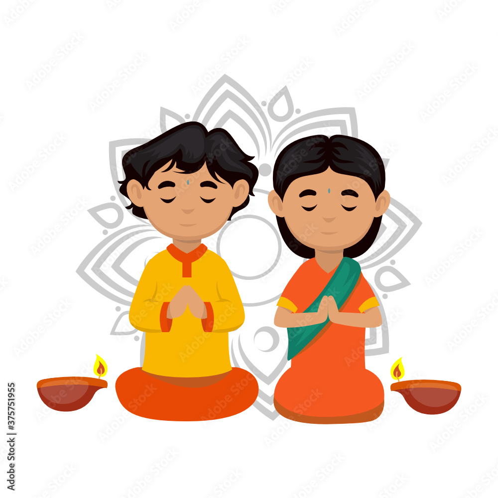 Diwali India couple kids mascot design illustration Diwali India couple kids mascot design illustration