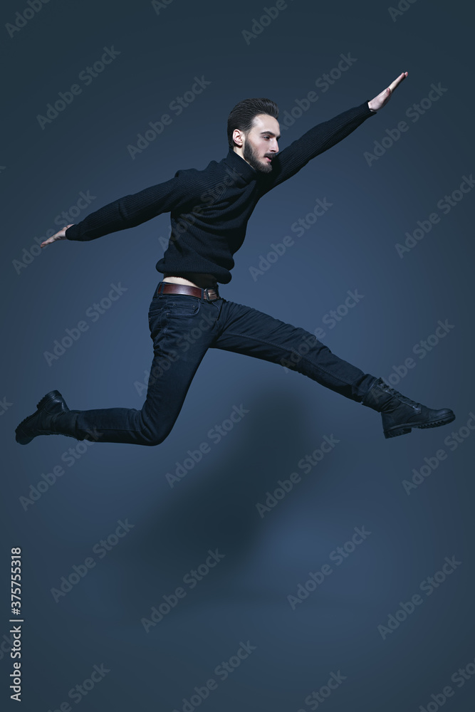 young man in zero gravity