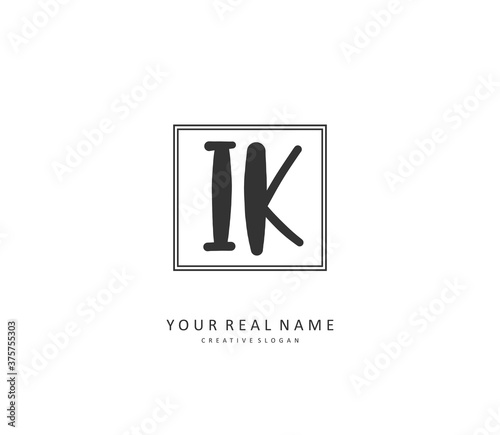 I K IK Initial letter handwriting and signature logo. A concept handwriting initial logo with template element.