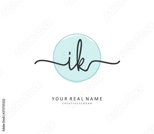 I K IK Initial letter handwriting and signature logo. A concept handwriting initial logo with template element.
