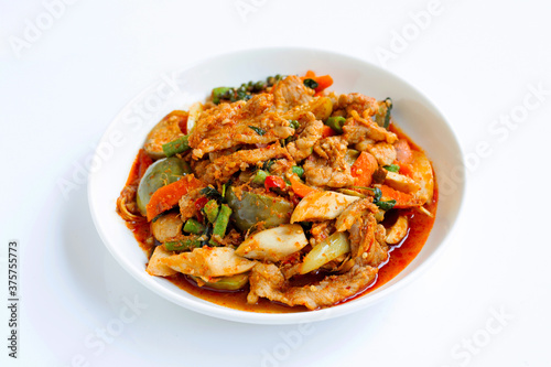 Thai food, Spicy stir-fried pork with herbs