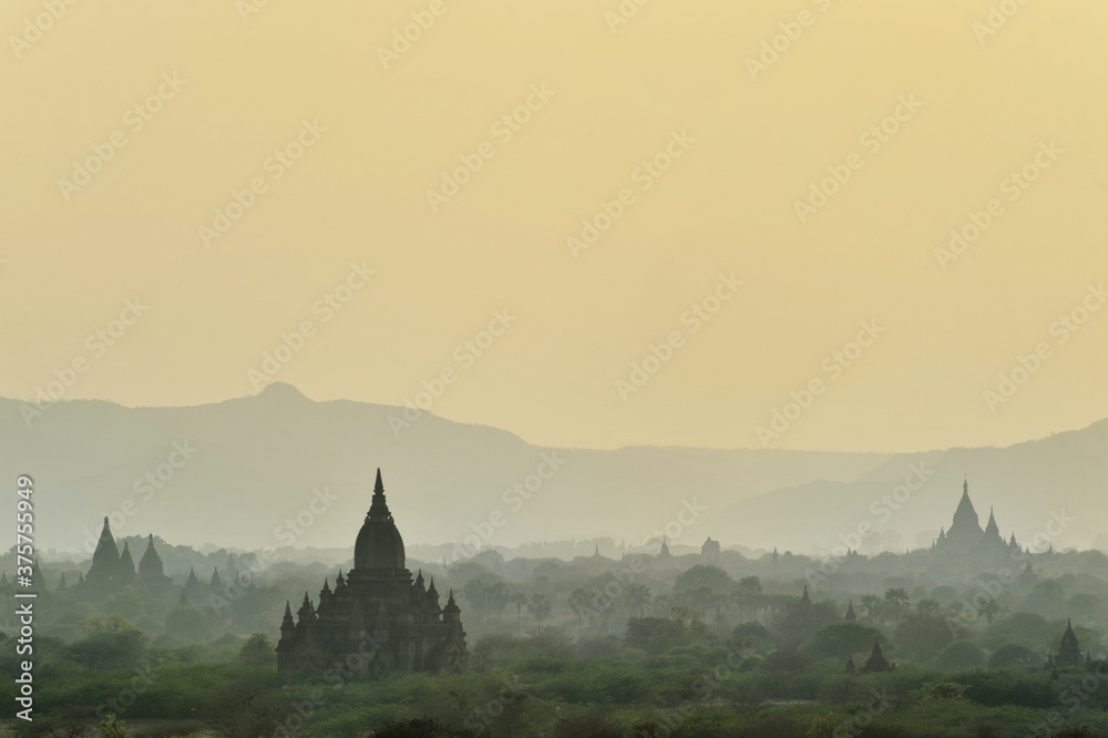 Bagan temples at sunrise, Myanmar Bagan temples at sunrise, Myanmar