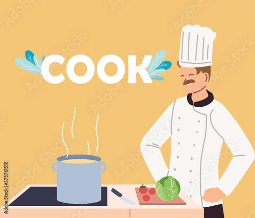 man chef with uniform cooking