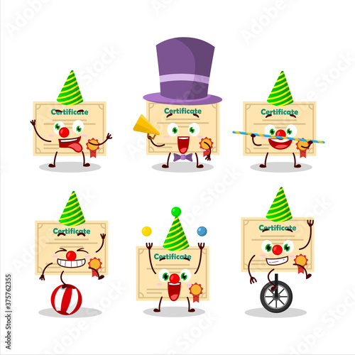Cartoon character of certificate paper with various circus shows