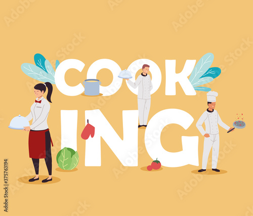 team of chefs and waiters for food buffet