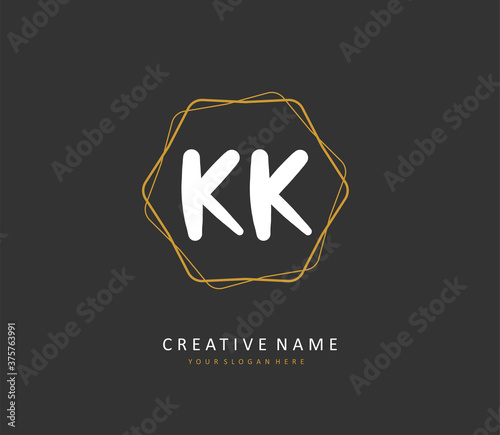 K KK Initial letter handwriting and signature logo. A concept handwriting initial logo with template element.