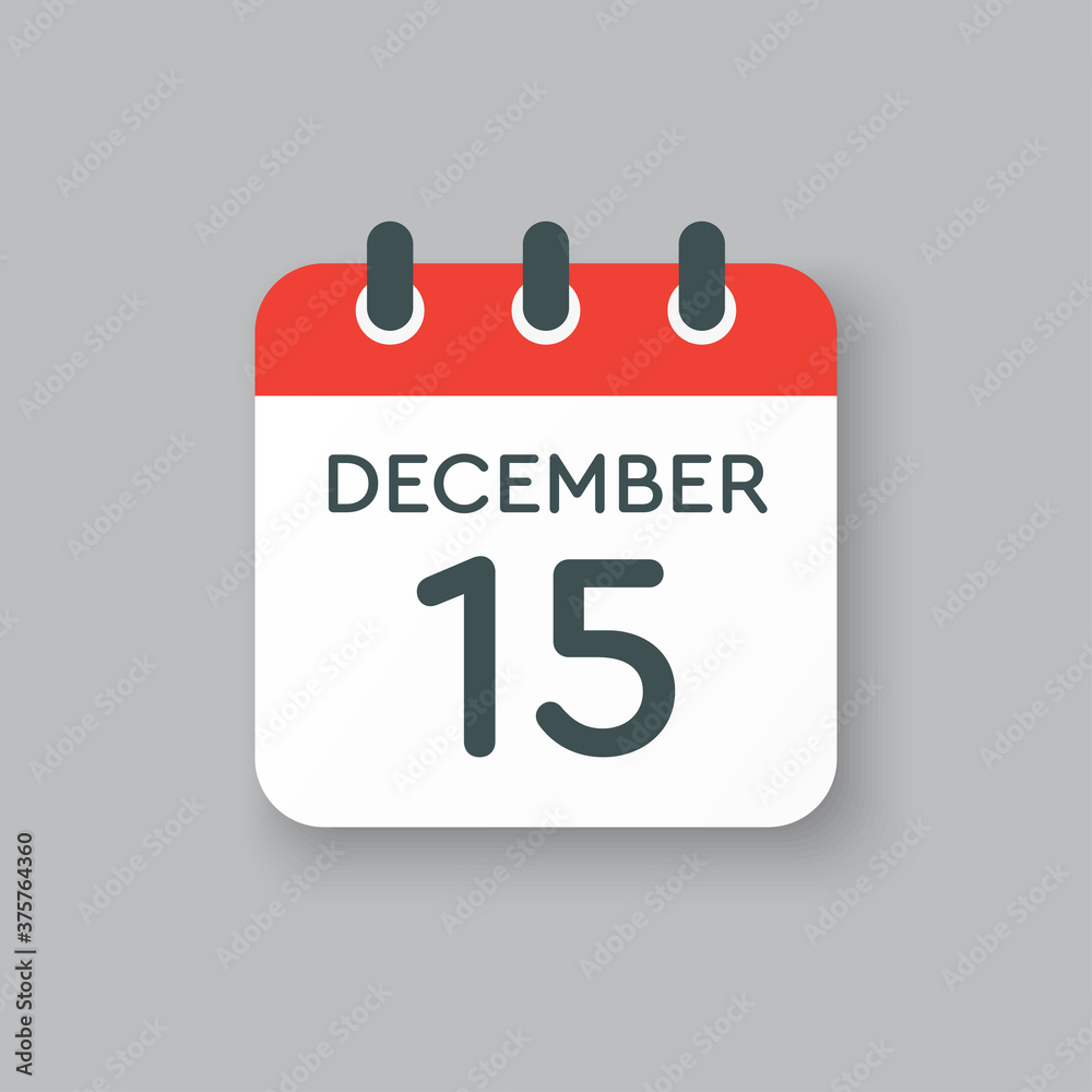 Calendar icon day 15 December, template icon day Calendar icon day 15 December, template icon day