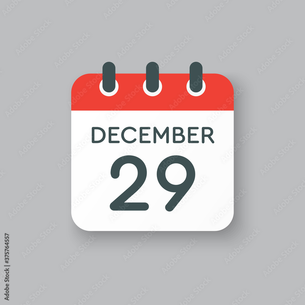 Calendar icon day 29 December, template icon day