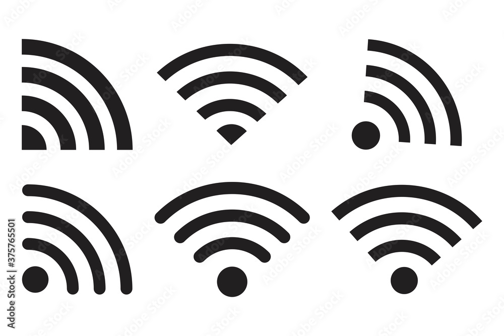 Wi fi icons. Wireless signal vector. Wi-fi wave sign. Internet connection symbol. Wi fi graphic icons set. Vector illustration. Stock image. Wi fi icons. Wireless signal vector. Wi-fi wave sign. Internet connection symbol. Wi fi graphic icons set. Vector illustration. Stock image.