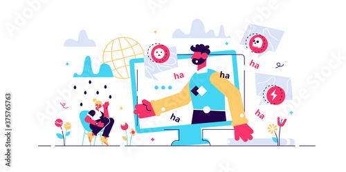 Cyber bullying vector illustration. Flat tiny 