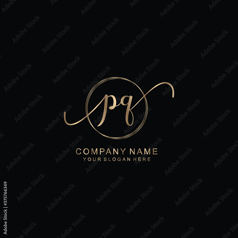 PQ Initial handwriting logo template vector