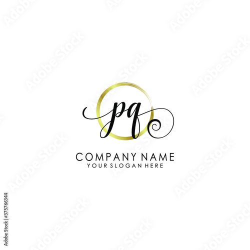 PQ Initial handwriting logo template vector