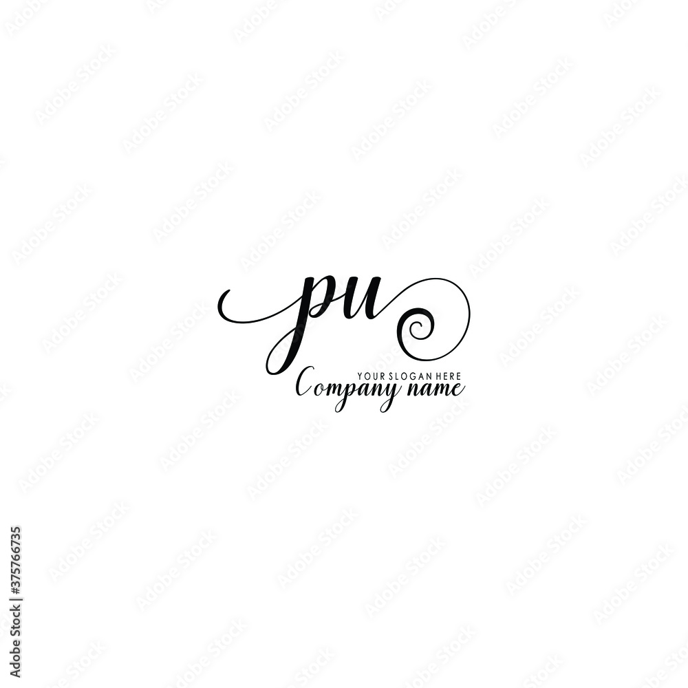 PU Initial handwriting logo template vector