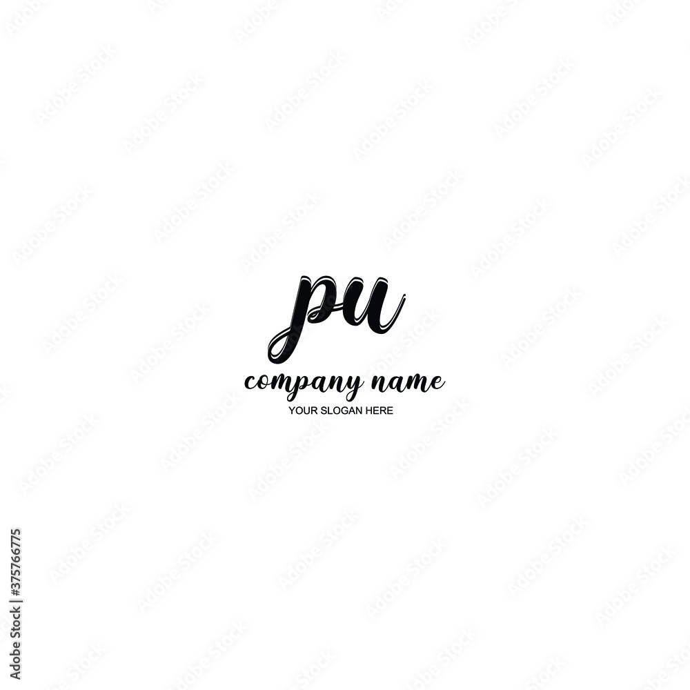 PU Initial handwriting logo template vector PU Initial handwriting logo template vector