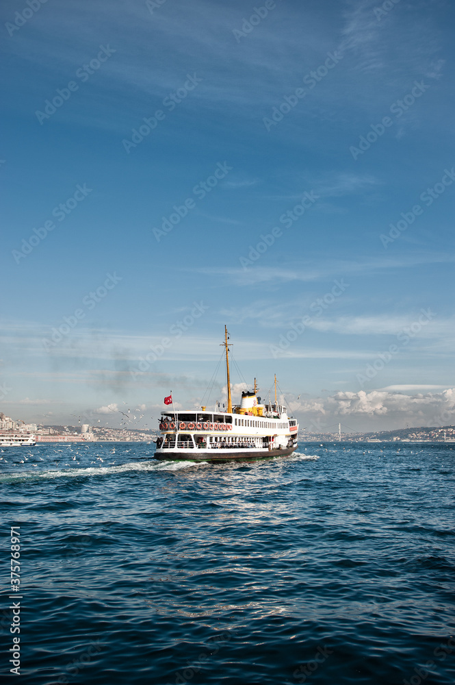Tourist ferry sails the waters of the Bosphorus Istanbul Tourist ferry sails the waters of the Bosphorus Istanbul