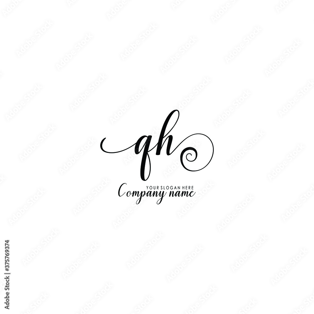 QH Initial handwriting logo template vector