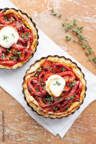 Food: Tartes with Grilled Bell Pepper and Goat Cheese photo