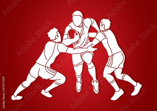 Rugby player action, cartoon sport graphic vector