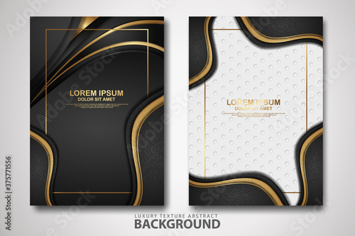Vector two set of cover design template with luxury and elegant wave, circle and overlap layers background with glitters effect. Realistic textured on background