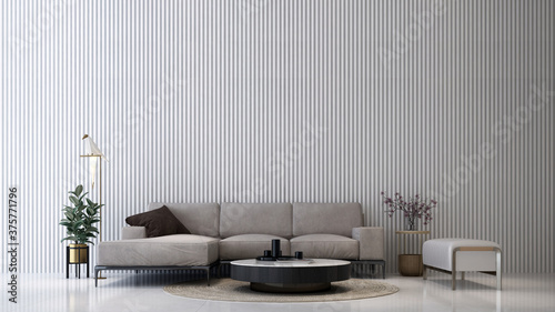 Modern cozy mock up interior design of living room and white tile pattern wall background