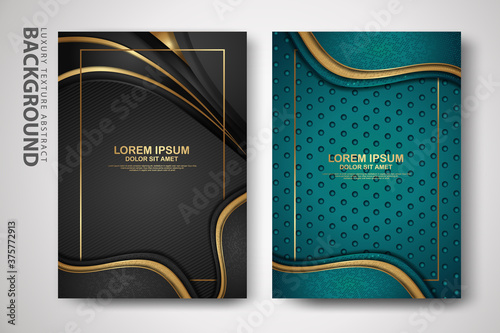 Vector two set of cover design template with luxury and elegant wave, circle and overlap layers background with glitters effect. Realistic textured on background