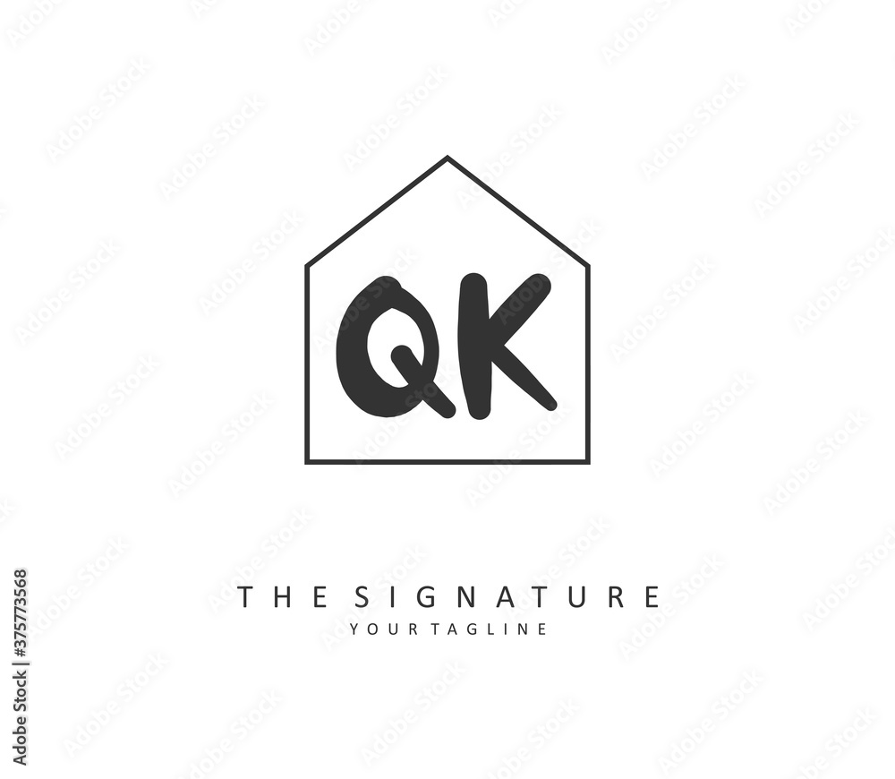 Q K QK Initial letter handwriting and signature logo. A concept handwriting initial logo with template element. Q K QK Initial letter handwriting and signature logo. A concept handwriting initial logo with template element.
