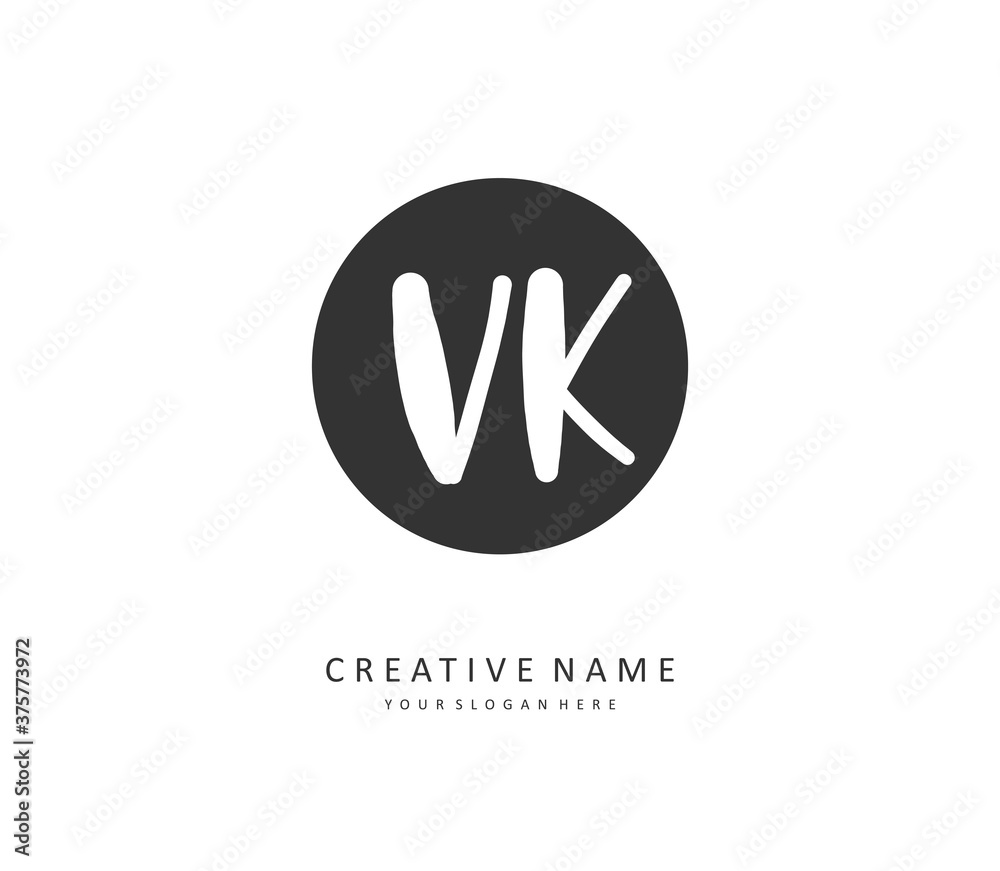 V K VK Initial letter handwriting and signature logo. A concept handwriting initial logo with template element.