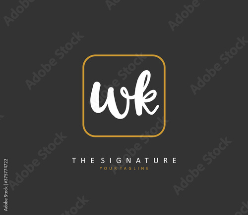 W K WK Initial letter handwriting and signature logo. A concept handwriting initial logo with template element.