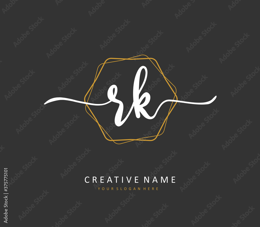R K RK Initial letter handwriting and signature logo. A concept handwriting initial logo with template element.