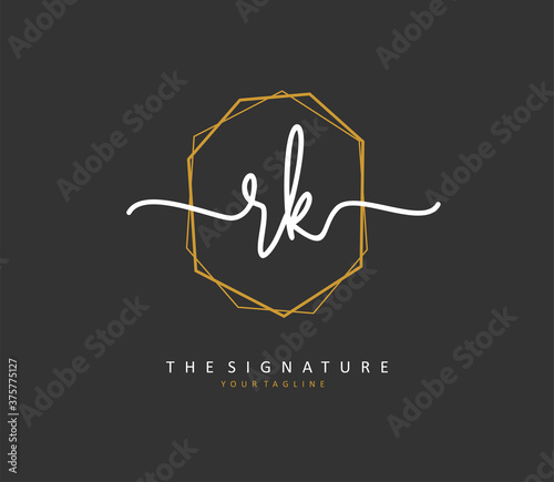 R K RK Initial letter handwriting and signature logo. A concept handwriting initial logo with template element.