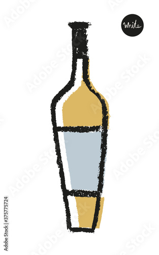 Wine bottle drawing for logo design. Hand-drawn line art with artistic pencil textures. Silhouette of alcohol bottle for emblem vineyard, organic wines banner, autumn wine festival, bar sign template.