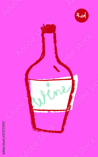 Silhouette of alcohol bottle for emblem vineyard, organic wines banner, autumn wine festival, bar sign template. Wine bottle drawing for logo design.