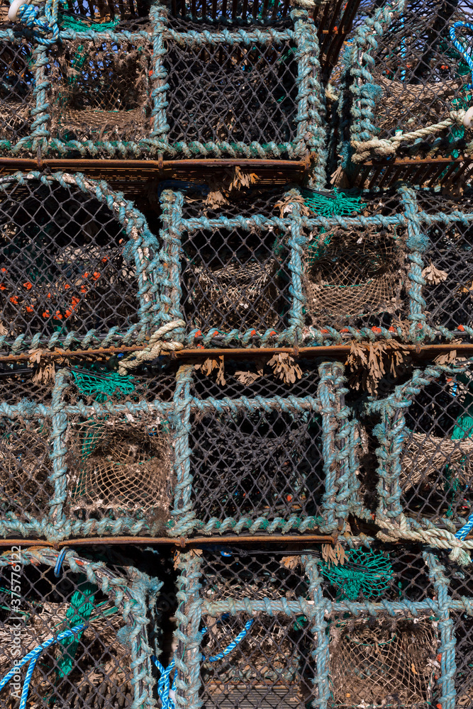 Lobster, Crab and Crayfish traps stacked to dry Lobster, Crab and Crayfish traps stacked to dry