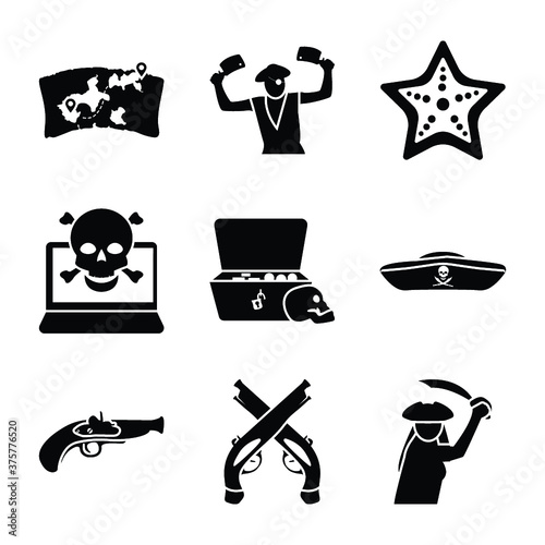 Collection  Of Pirates Glyph Icons 