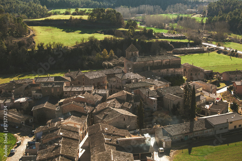 Aerial view of old small village. Orista, Catalunya, Spain. photo