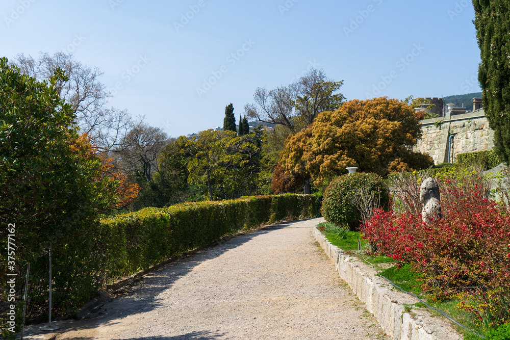 An image of a walkway. Established in 1848. Park Vorontsov Palace. Crimea.