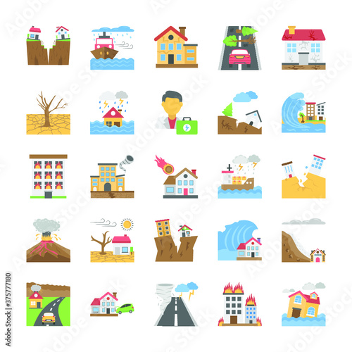 List of Natural Disasters Flat Vectors Set