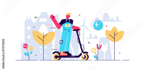 Electric scooter vector illustration. Flat tiny