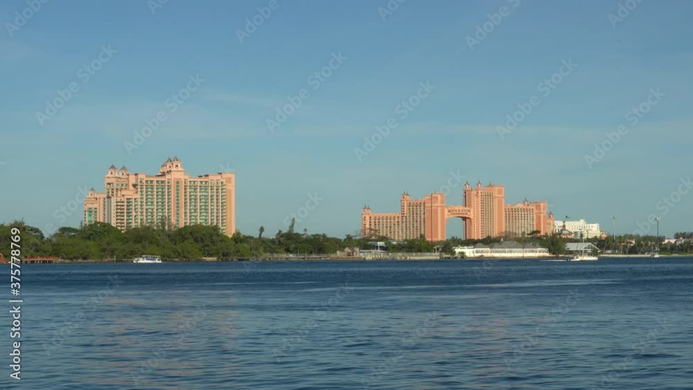 Nassau / Bahamas - November 2019: Atlantis hotel, casino and resort, one of the main tourist attractions. View from the cruise port.