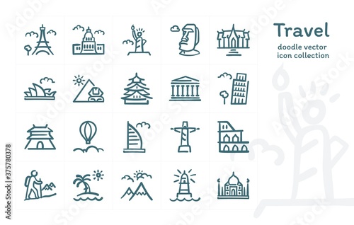 Travel doodle vector icon collection