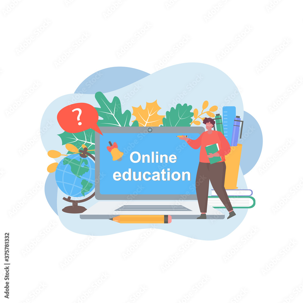 Fototapeta premium Online education concept. Video tutorials, e-learning and online class. Vector illustration for website banner, flyers, postcards, marketing material, presentation template, advertising