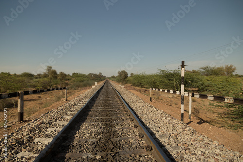 Landscape with railroad disappearing into sunset