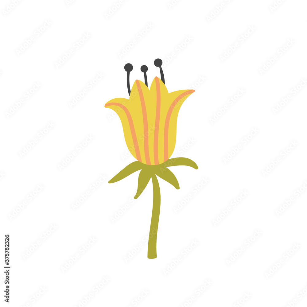 Fototapeta premium Cartoon vector flower yellow bell
