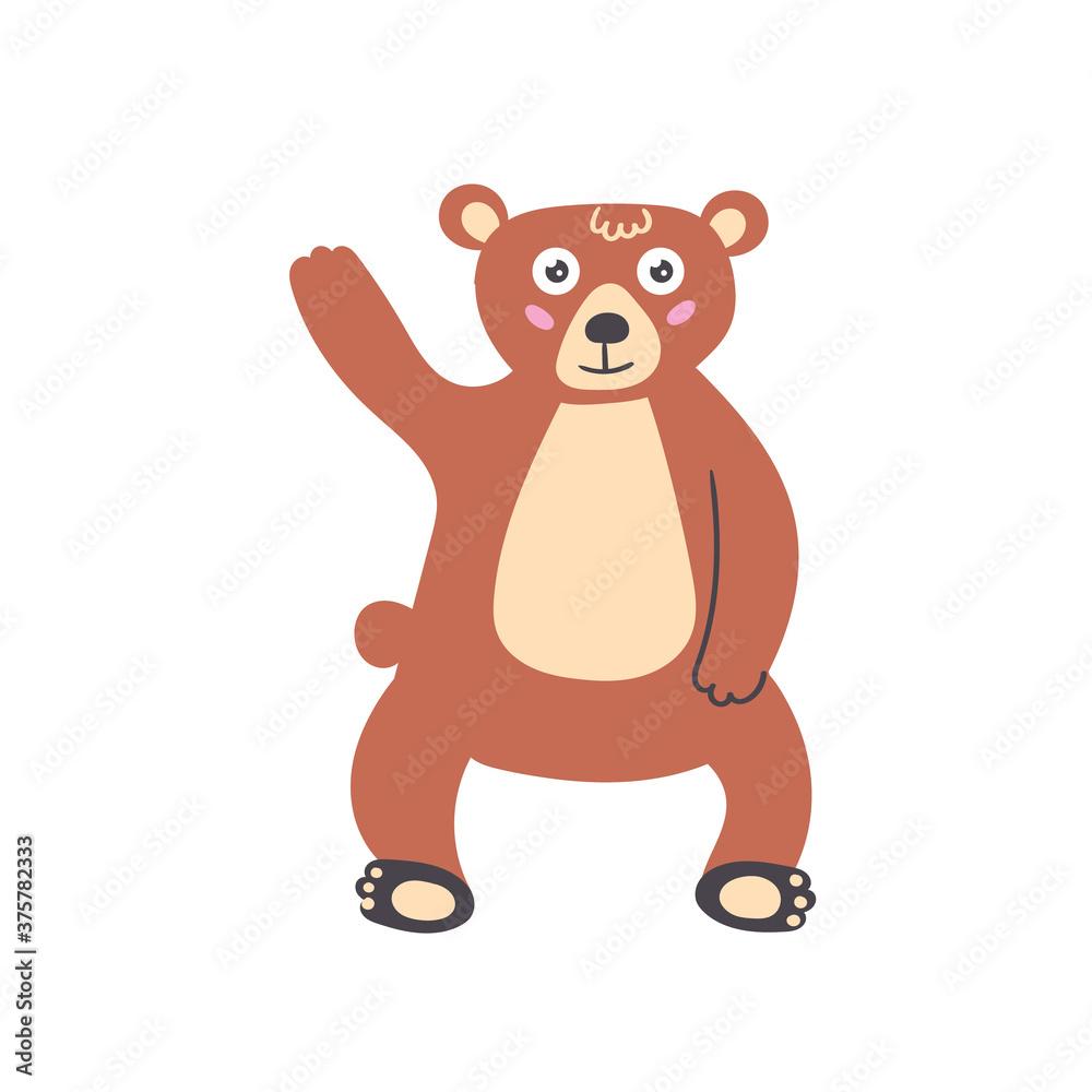 Fototapeta premium Cartoon vector bear waving paw
