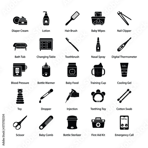 Baby Hygiene And Health Icons 