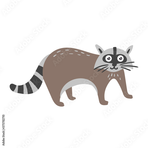 Cartoon vector cute striped raccoon