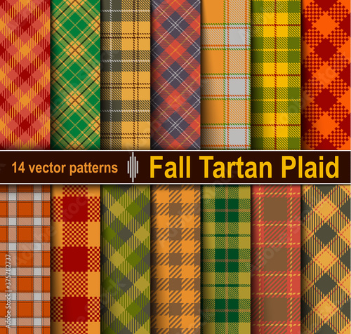 Set Autumn Tartan Seamless Pattern Background