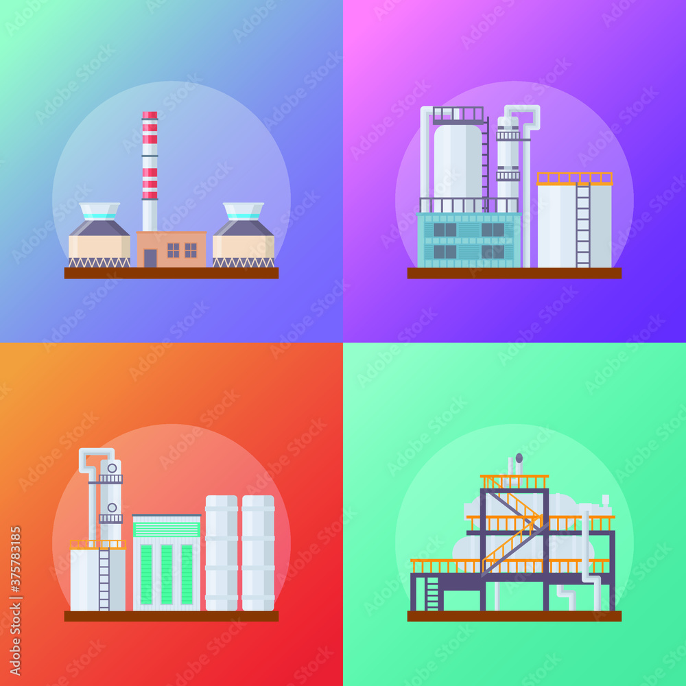 Manufacturing Plant Icons Set 