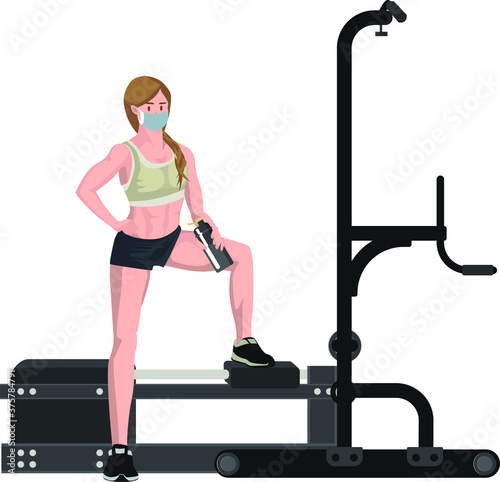 A woman resting after fitness on fitness equipment